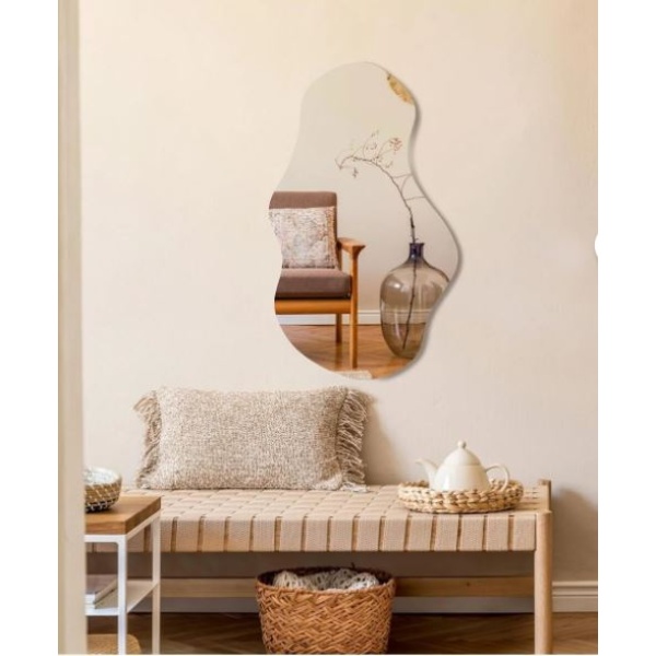 Robin Home Dalga Ayna, Asimetrik Ayna, Duvar Aynası, Konsol Aynası, Lavabo Aynası 90x50cm