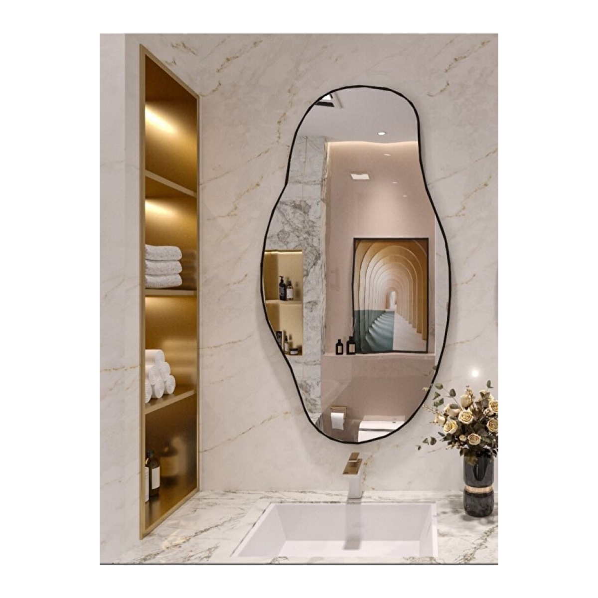 Robin Home Asimetrik75x40 Konsol, Dresuar, Tuvalet Aynası Siyah - Görsel 1