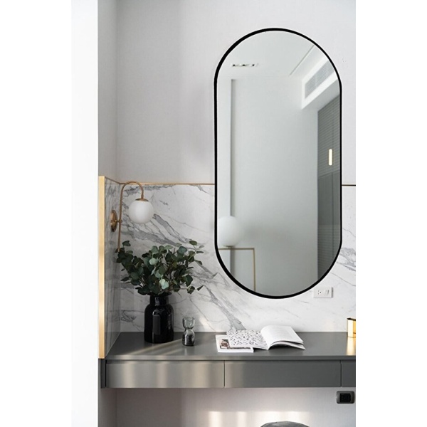 Dekoratif Ayna Duvar Aynası Konsol Aynası Mdf 80cm*40 Cm Elips Siyah
