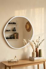 Asimetrik Ayna, Duvar Aynası, Konsol Aynası, Çerçeveli Ayna 50*50cm Beyaz