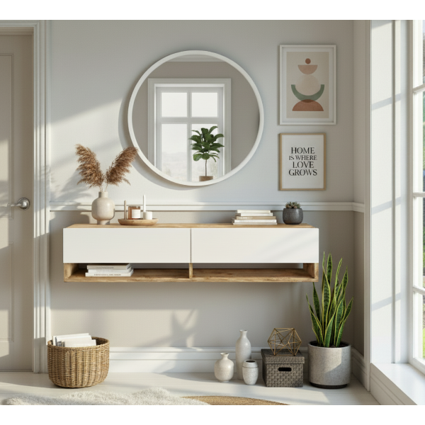 Robin Home Lia Aynalı Dresuar Duvara Monte Antre Hol 140cm Çam- Beyaz