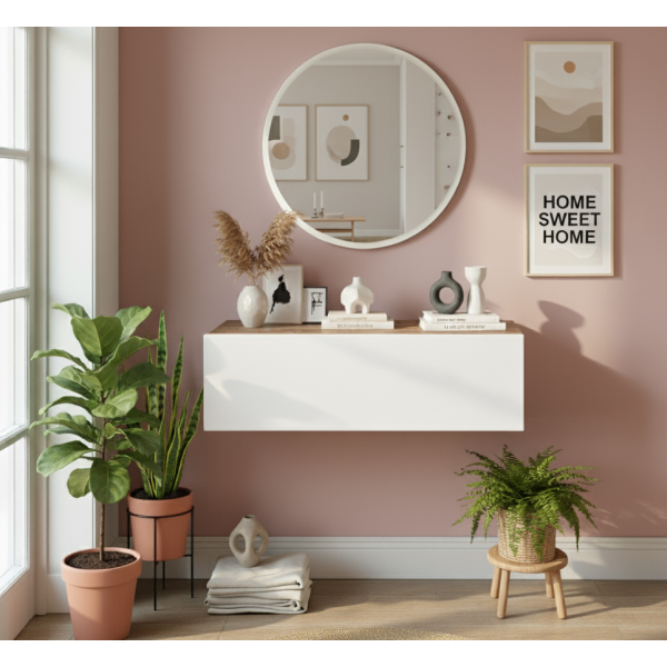 Robin Home Lia Aynalı Dresuar Kapaklı Hol Antre Duvara Monte100cm Çam - Beyaz