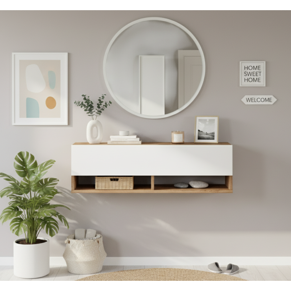 Robin Home Lia Aynalı Dresuar Hol Antre Dresuar Duvara Monte100cm Atlantik Çam - Beyaz