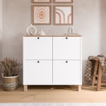 Robin Home Alaska Ayakkabılık Çok Amaçlı Dolap 4 Kapaklı Ahşap Ayaklı Sepet-Beyaz