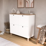 Robin Home Alaska Ayakkabılık Çok Amaçlı Dolap 4 Kapaklı Ahşap Ayaklı Sepet-Beyaz - Görsel 2