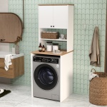 Robin Home Alaska Çamaşır Makinesi Dolabı 2 Kapaklı Raflı Sepet-Beyaz - Görsel 2