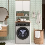 Robin Home Alaska Çamaşır Makinesi Dolabı 2 Kapaklı Raflı Sepet-Beyaz