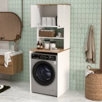 Robin Home Alaska Çamaşır Makinesi Dolabı 2 Kapaklı Raflı Sepet-Beyaz - Görsel 3