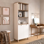 Robin Home Alaska Kitaplık Raf Ahşap Ayaklı 180cm Kapaklı Sepet-Beyaz-Jüt - Görsel 2