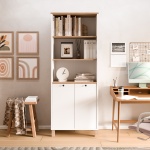 Robin Home Alaska Kitaplık Raf Ahşap Ayaklı 180cm Kapaklı Sepet-Beyaz-Jüt