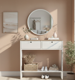 Robin Home Alaska Aynalı Dresuar Kapaklı Antre Hol Ahşap Ayaklı Sepet-Beyaz