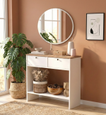 Robin Home Alaska Aynalı Dresuar Kapaklı Antre Hol Ahşap Ayaklı Sepet-Beyaz - Görsel 2