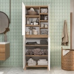 Robin Home Alaska Çok Amaçlı Dolap Mutfak Kiler Erzak Banyo Dolabı 175cm Sepet-Beyaz-Taş - Görsel 4