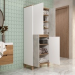 Robin Home Alaska Çok Amaçlı Dolap Mutfak Kiler Erzak Banyo Dolabı 175cm Sepet-Beyaz-Taş - Görsel 3