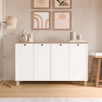 Robin Home Alaska Konsol 4 Kapaklı Ahşap Ayaklı 120cm Sepet-Beyaz