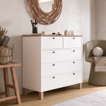 Robin Home Alaska Şifonyer 5 Çekmece Ahşap Ayaklı Sepet-Beyaz - Görsel 2