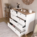 Robin Home Alaska Şifonyer 5 Çekmece Ahşap Ayaklı Sepet-Beyaz - Görsel 3