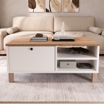 Robin Home Alaska Orta Sehpa Ahşap Ayaklı Kapaklı Sepet-Beyaz - Görsel 2