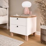 Robin Home Alaska Komodin 2 Çekmeceli Ahşap Ayaklı Sepet-Beyaz - Görsel 2