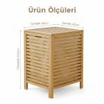 Bambu Kirli Banyo Çamaşır Sepeti İki Bölmeli Dekoratif Kare Doğal Bambu 45*45*63cm - Görsel 6