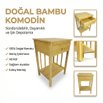 Doğal Bambu Tek Çekmeceli Raflı Komodin Yan Sehpa - Görsel 6