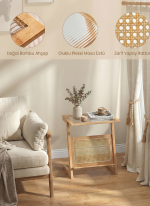 Doğal Bambu Hazeranlı Rattan Yan Sehpa Komodin Kitaplık Dergilik - Görsel 3