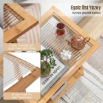 Doğal Bambu Hazeranlı Rattan Yan Sehpa Komodin Kitaplık Dergilik - Görsel 5