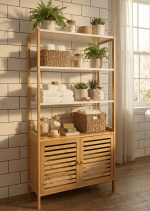 Bambu Çok Amaçlı Raflı Banyo Düzenleyici 2 Kapaklı Dolap