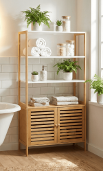 Bambu Çok Amaçlı Raflı Banyo Düzenleyici 2 Kapaklı Dolap - Görsel 2