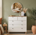 Robin Home Alaska Aynalı Şifonyer 5 çekmeceli Ahşap Ayak Ahşap Beyaz