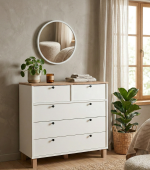 Robin Home Alaska Aynalı Şifonyer 5 çekmeceli Ahşap Ayak Ahşap Beyaz - Görsel 3