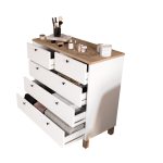 Robin Home Alaska Aynalı Şifonyer 5 çekmeceli Ahşap Ayak Ahşap Beyaz - Görsel 4