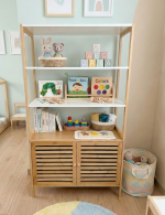Montessori Doğal Bambu Bebek Çocuk odası Raflı Kapaklı Kitaplık Oyuncak Dolabı - Görsel 2
