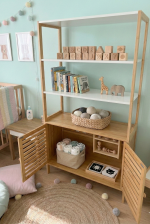 Montessori Doğal Bambu Bebek Çocuk odası Raflı Kapaklı Kitaplık Oyuncak Dolabı - Görsel 3