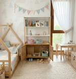 Montessori Doğal Bambu Bebek Çocuk odası Raflı Kapaklı Kitaplık Oyuncak Dolabı - Görsel 4