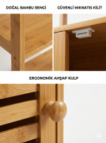 Montessori Doğal Bambu Bebek Çocuk odası Raflı Kapaklı Kitaplık Oyuncak Dolabı - Görsel 5