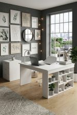 Robin Home Boston Kitaplık Raflı L Ofis Çalışma Masası ve Keson Etajer 3 çekmeceli Barok-Antrasit