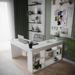 Robin Home Boston Kitaplık Raflı L Ofis Çalışma Masası ve Keson Etajer 3 çekmeceli Barok-Antrasit - Görsel 2