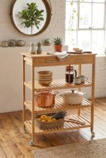 Bambu 2 Çekmeceli 3 Raflı Tekerlekli Bango Düzenleyici Dolap Servis Arabası