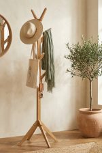 Bambu Portmanto Askılık 8'li Modern Vestiyer Ayaklı Askılık Ahşap Elbise Askısı