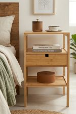 Bambu Raflı Çekmeceli Başucu Yatak Odası Yan Sehpa Şifonyer Düzenleyici Komodin