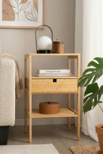 Bambu Raflı Çekmeceli Başucu Yatak Odası Yan Sehpa Şifonyer Düzenleyici Komodin - Görsel 2