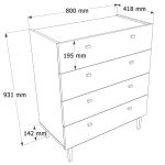 Robin Home Rhode Geniş Şifonyer 4 Çekmeceli Ahşap Ayaklı Beyaz - Görsel 4