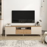 Robin Home Urban Tv Ünitesi Sehpası 2 Kapaklı 2 Çekmeceli Ahşap Ayaklı 180cm Kumsal-Sepet