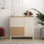 Robin Home Urban Çok Amaçlı Dolap Ahşap Ayaklı 2 Kapaklı 2 Çekmeceli Kumsal-Sepet