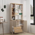 Robin Home Urban Kitaplık Raf Ahşap Ayaklı 188cm 2 Kapaklı 2 Çekmeceli Kumsal-Sepet - Görsel 3