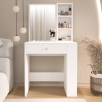 Robin Home Hollywood Makyaj Masası Çekmeceli Düzenleyici Raflı Beyaz - Görsel 2