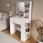 Robin Home Hollywood Makyaj Masası Çekmeceli Düzenleyici Raflı Beyaz - Görsel 3