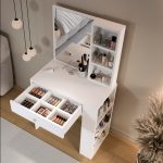 Robin Home Hollywood Makyaj Masası Çekmeceli Düzenleyici Raflı Beyaz - Görsel 4