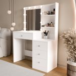 Robin Home Hollywood Makyaj Masası 4 Çekmeceli Düzenleyici Hollywood Led Işıklı Raflı Beyaz - Görsel 2